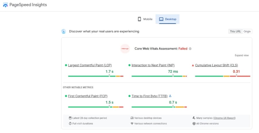 core web vitals shown in image
