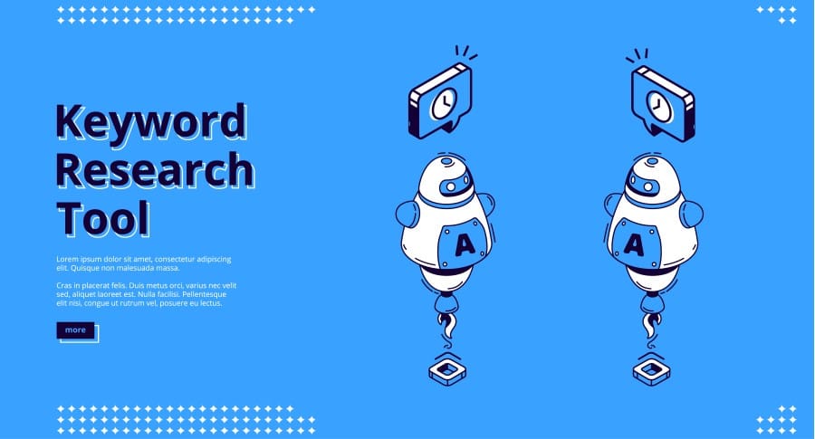 Keyword research tool isometric landing page