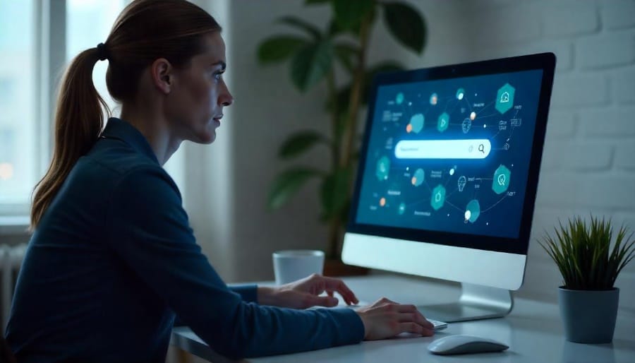 A girl using AI app for there search on computer the future concept of Generative Engine Optimization