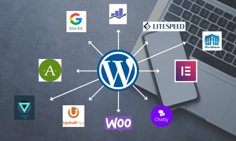Image shows the logos of 10 Must have wordpress plugins