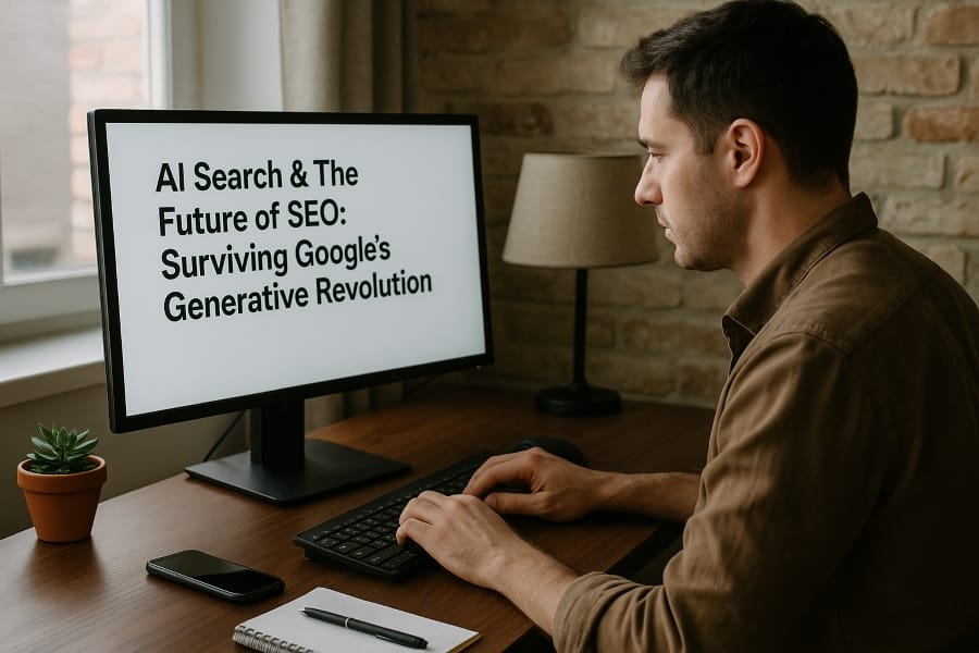 A Man Search The Topic on Computer AI Search Revolution and SEO Future